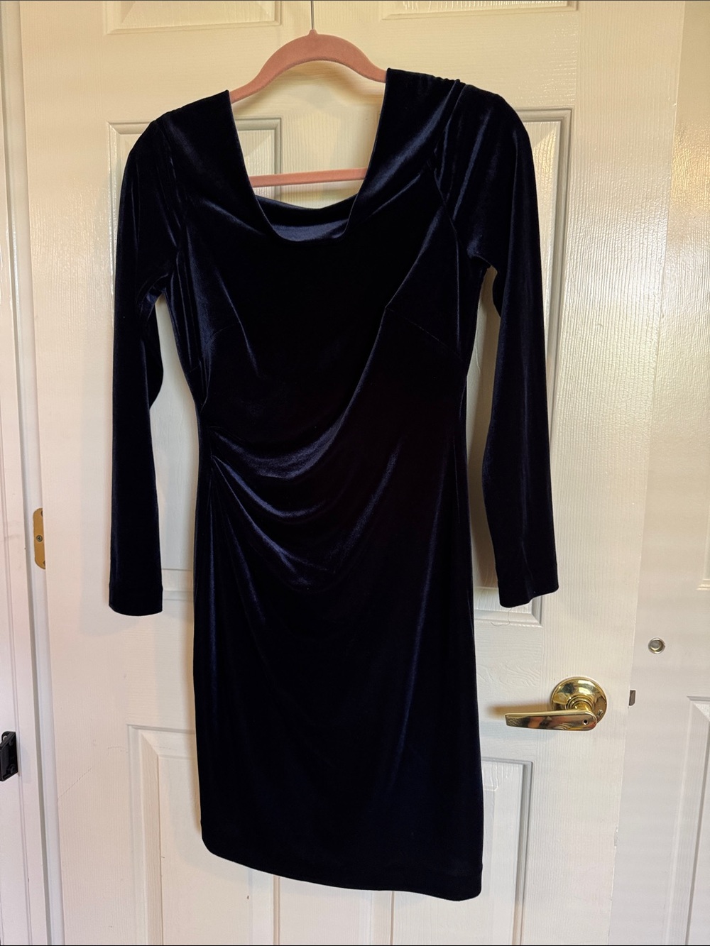 Eliza J Black Velvet Long-Sleeve Draped Dress